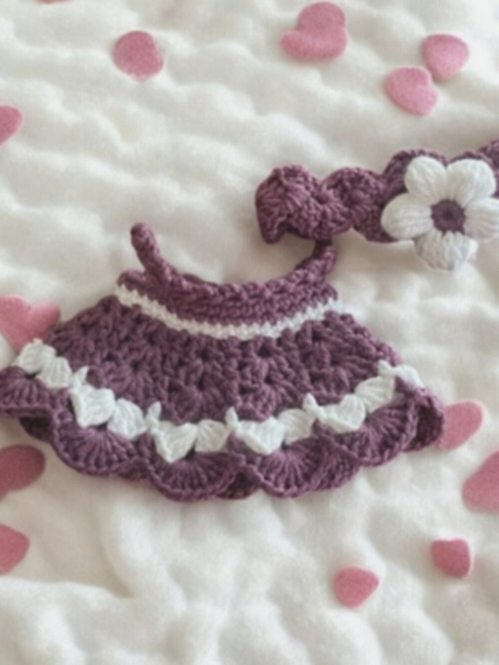 Dress and flower head band crochet hand made for doll